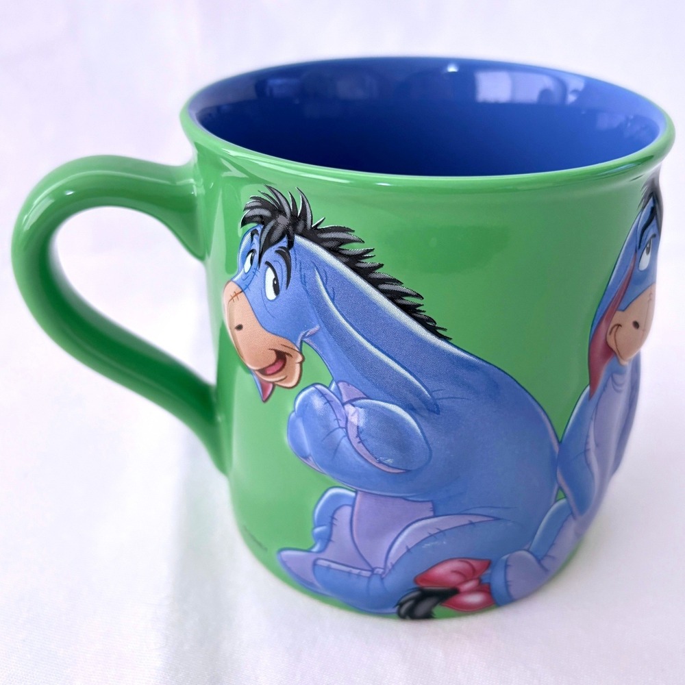 Disney Store Eeyore Mug Green Blue 3D Sculpted Relief Winnie the Pooh 16 Oz